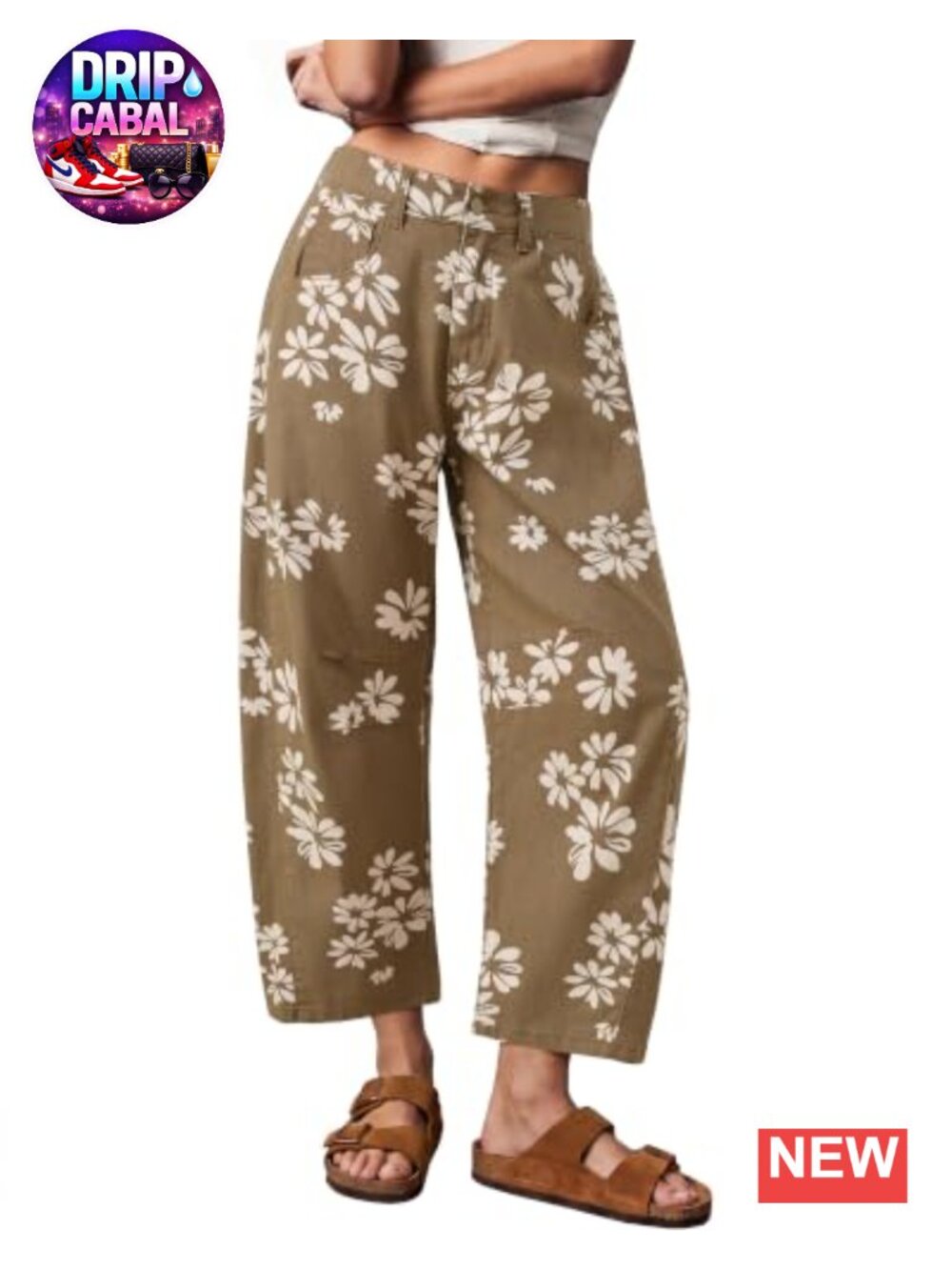 High Waisted Baggy Barrel Cropped Jeans Wide Leg Patchwork Floral Denim Pants